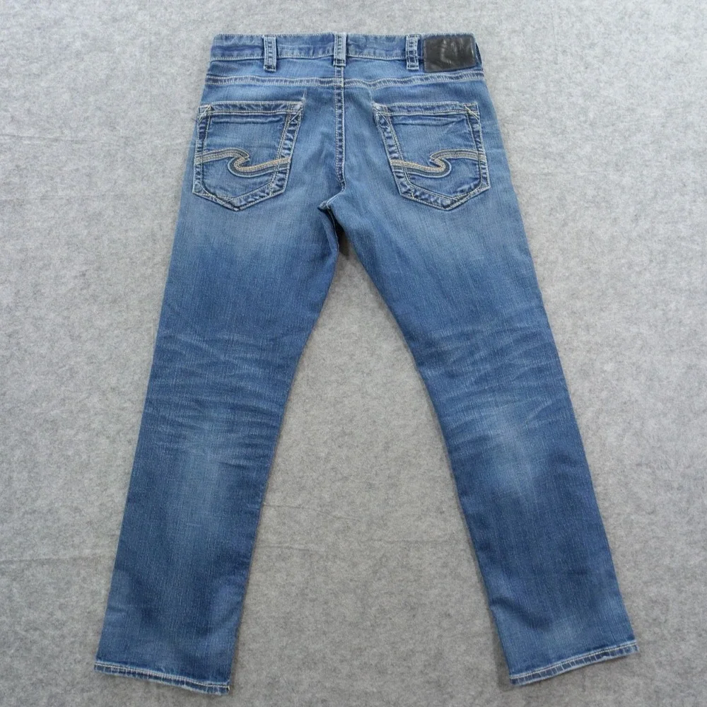 Silver Jeans Mens 32 Blue Eddie Straight Leg Mid Rise Zip Fly Denim